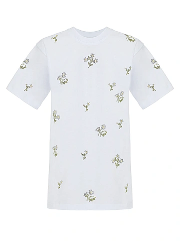 White Rhinestones "Flowers" Cotton T-shirt, 1