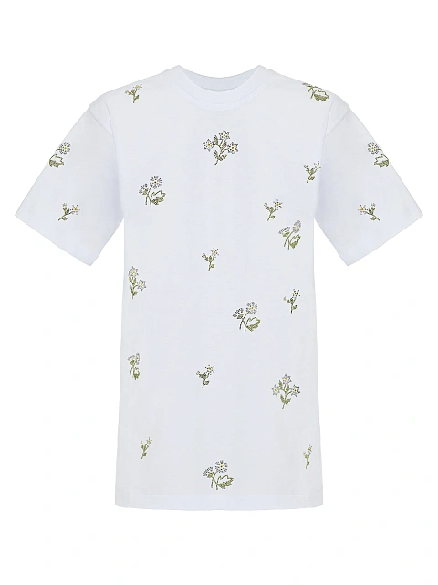 White Rhinestones "Flowers" Cotton T-shirt, 1