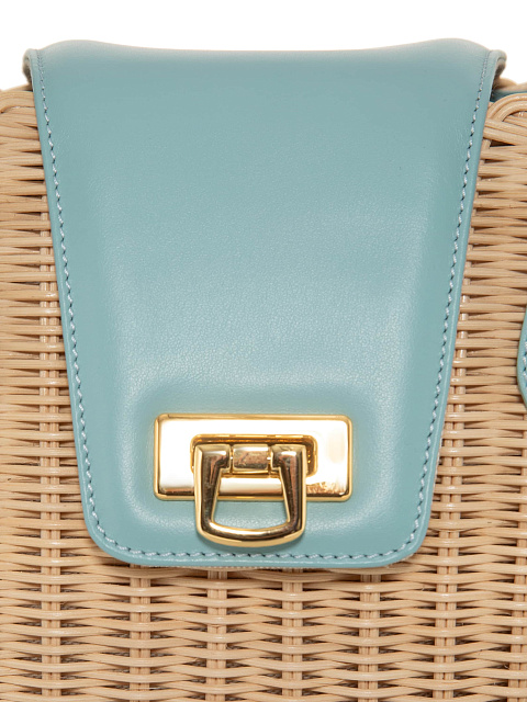 Straw Tote Bag with Mint Leather Trim, 4