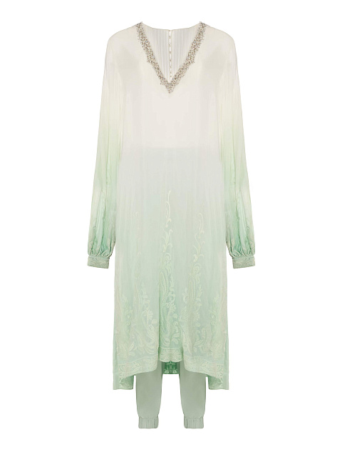 Cotton suit, embroidered tunic, elasticated joggers, 1