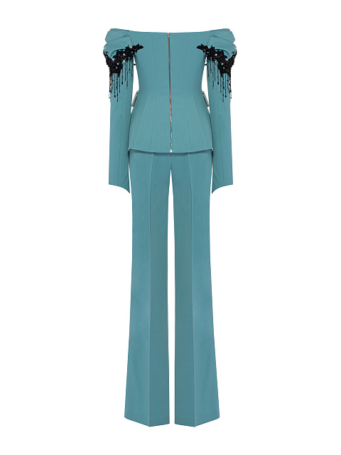 Light Blue Embroidered Pant Suit, 5