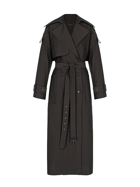 Brown Patterned Trench Coat, 1
