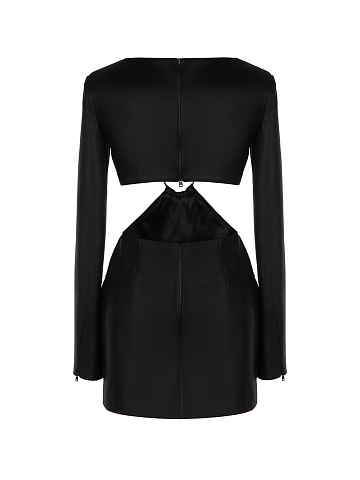 Black Leather Cut-out Mini Dress, 2