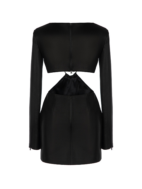 Black Leather Cut-out Mini Dress, 2