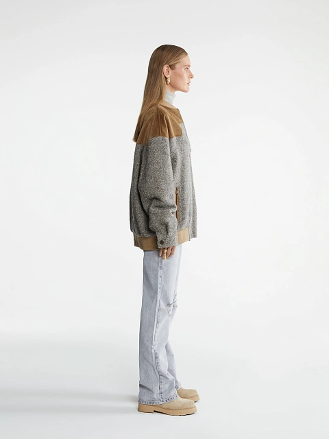Grey Lurex Boucle Wool Bomber Jacket, 4