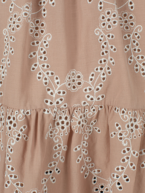 Beige Lace Trimmed Cotton Mini Dress, 3