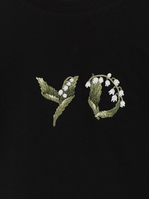 Black Embroidery "YD" & Lily Of The Valley T-shirt, 3