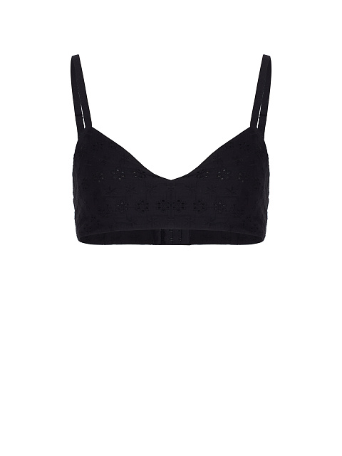 Black Cotton Lace Set Of Bra & Cropped Shirt, 4 Black Cotton Lace Set Of Bra & Cropped Shirt, 4