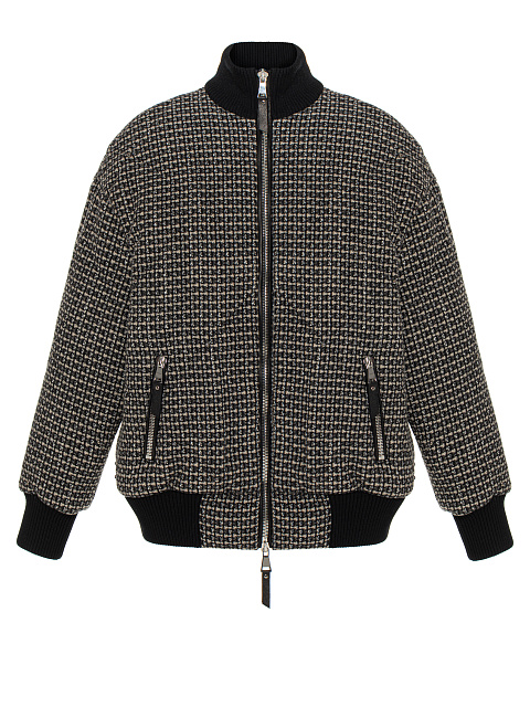 Black Check Wool Bomber Jacket, 1