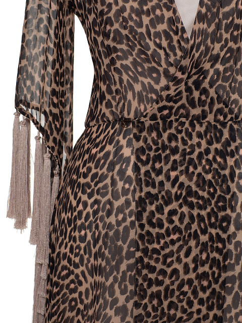 Leopard print chiffon dress with pink fringe, 4