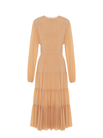 Beige Chiffon Midi Dress, 1