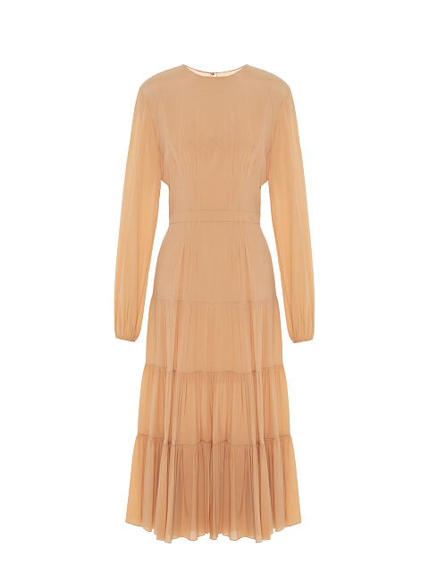 Beige Chiffon Midi Dress, 1