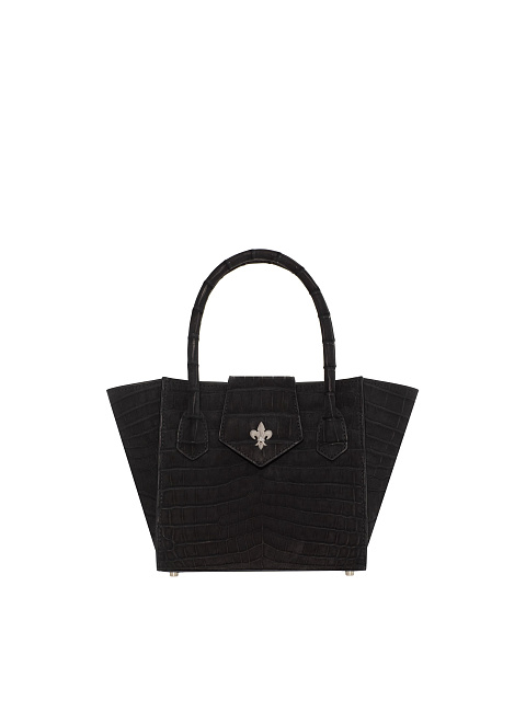 Black crocodile leather bag with silver, 1