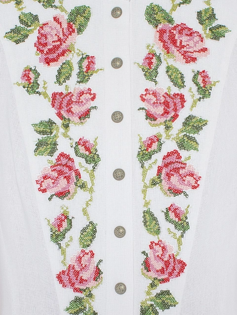 White Floral Embroidery Linen Midi Dress, 3