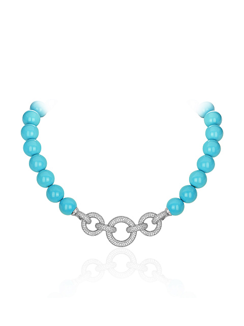 Bead Turquoise, Round Diamond & White Gold Necklace, 1