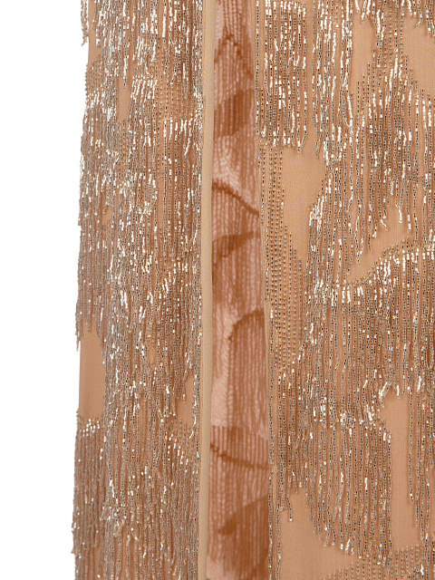 Beige Silk Dress With Sequins & Feathers, 3