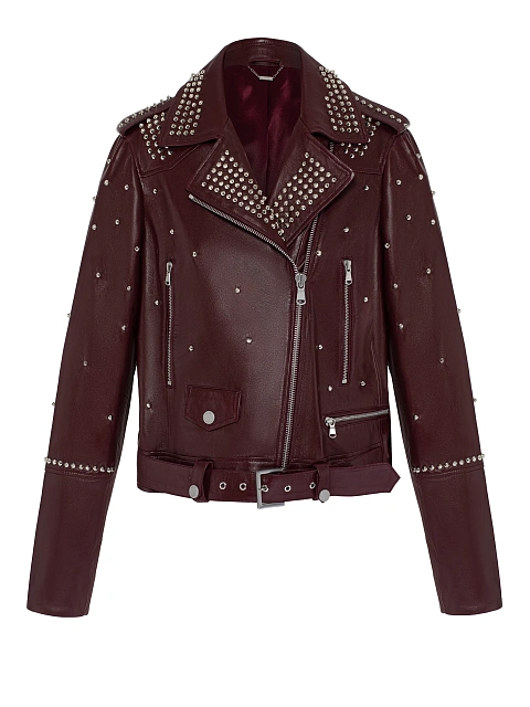 Bordeaux Studded Leather Biker Jacket, 1