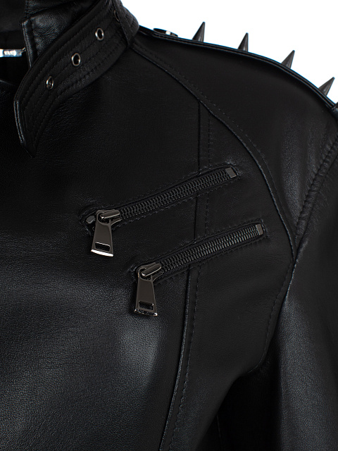 Spiked Black Leather Biker Jacket, 6