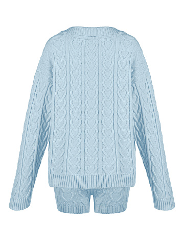 Light Blue Knitted Pullover & Shorts Set, 2
