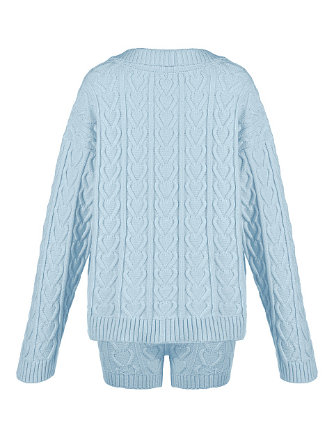 Light Blue Knitted Pullover & Shorts Set, 2