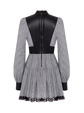 Black & Grey Check Cotton Mini Dress, 2