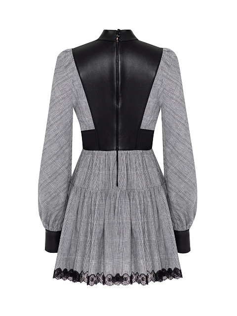 Black & Grey Check Cotton Mini Dress, 2