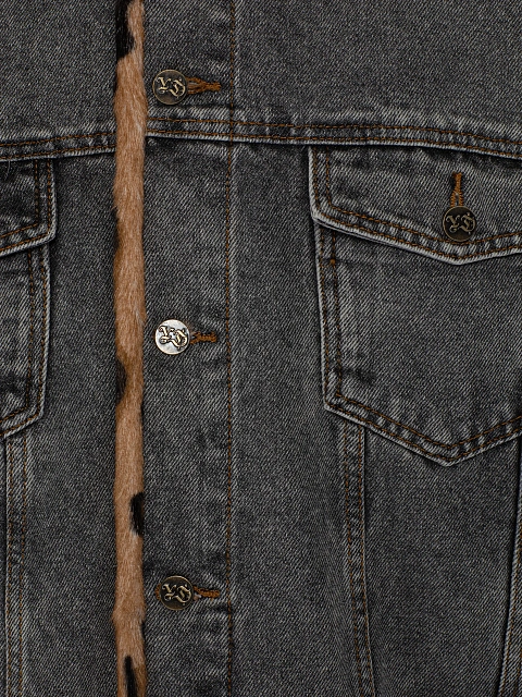Grey Denim & Printed Goat Fur Jacket, 3