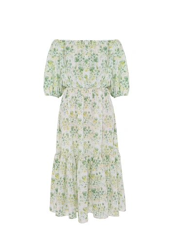 Green Floral Printed Midi Dress, 1