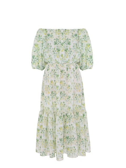 Green Floral Printed Midi Dress, 1