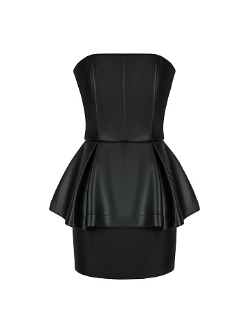 Black Faux Leather Peplum Mini Dress, 1