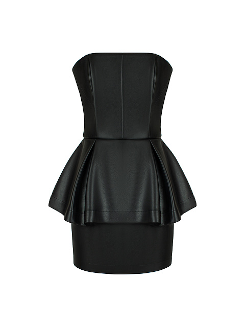 Black Faux Leather Peplum Mini Dress, 1
