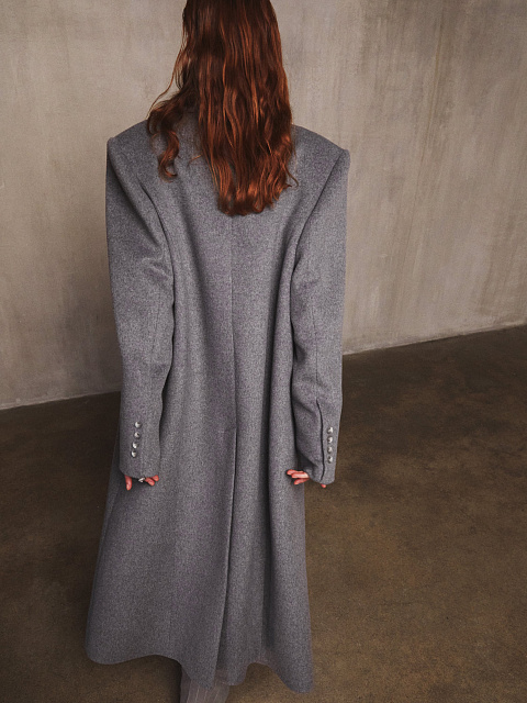 Grey Striped Double-breasted Coat, 6
