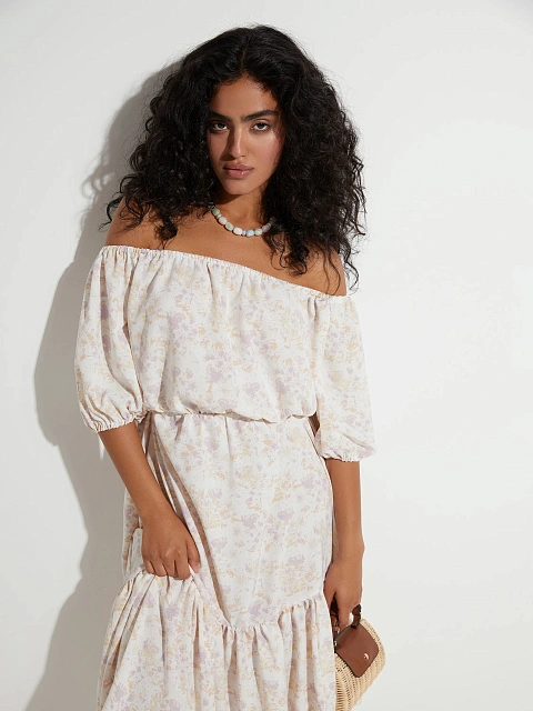 Lilac Floral Printed Midi Dress, 4