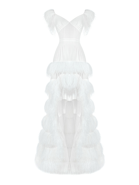 White Feathers Trimmed Bridal Dress , 1