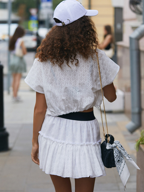 White Cotton Lace Mini Skirt, 11