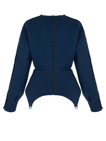 Dark Blue Cotton Peplum Sweatshirt, 2
