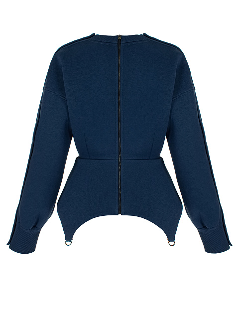 Dark Blue Cotton Peplum Sweatshirt, 2