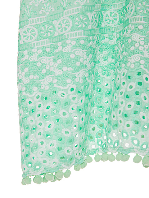 Kid's Green Pompon Trim Cotton Tunic Dress, 4