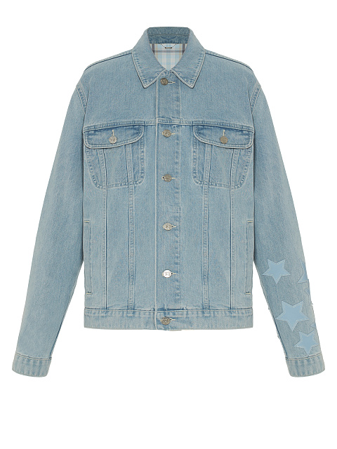 Light Blue Leather Trim Star Denim Jacket, 1