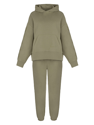 Olive Green Fleur de Lis Embroidered Jersey Suit, 1