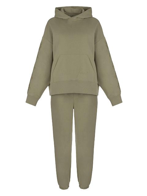 Olive Green Fleur de Lis Embroidered Jersey Suit, 1