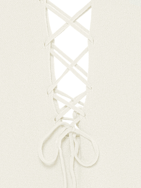 White Lace Up Jersey Midi Dress, 3