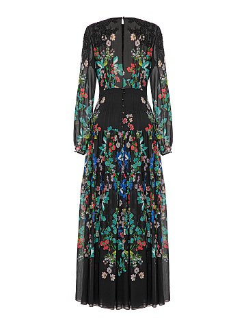 Black Floral Printed Chiffon Maxi Dress, 2