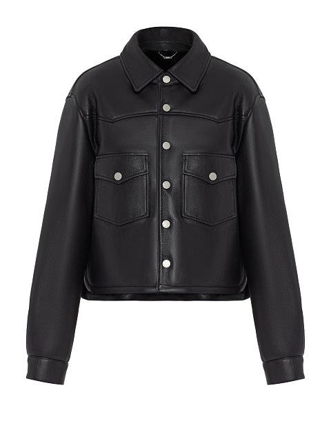 Black Leather & Shearling Cropped Jacket, 1