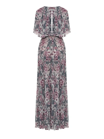 Gray chiffon maxi dress with floral print, 2