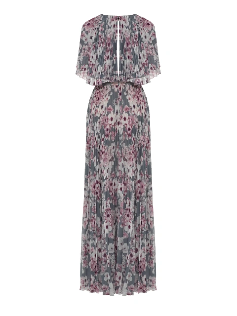 Gray chiffon maxi dress with floral print, 2
