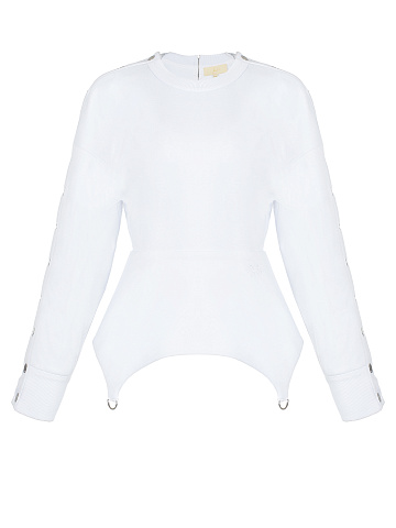 White Cotton Peplum Sweatshirt, 1