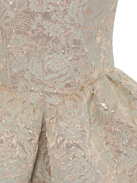 Beige & Gold Pattern Brocade Mini Dress, 6