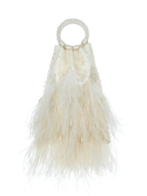 White Silk Pearls & Feathers Small Bag, 1