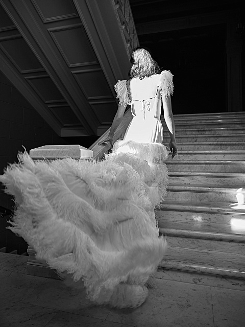 White Feathers Trimmed Bridal Dress , 7